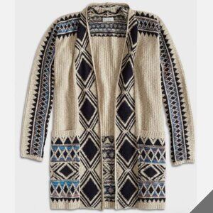 Lucky Brand Tribal 3rd Piece Open Cardigan Aztec Long Front LagenLook Sweater